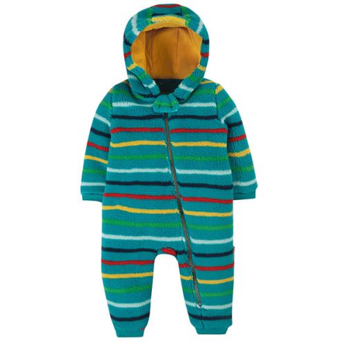 Frugi Organic Tobermory Rainbow Strip Ted Fleece Snuggle Suit Size 0-3 Months