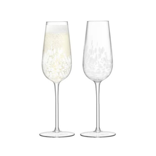 LSA Stipple Champagne Flute 250ml White Speckle Set Of Two
