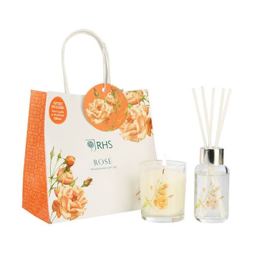 Wax Lyrical RHS Fragrant Garden Rose Candle & Reed Diffuser Gift Set