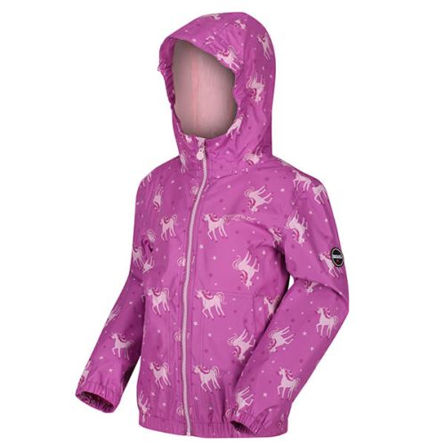 Regatta Kids Ellison Printed Lightweight Waterproof Hooded Jacket Radiant Orchid Pink