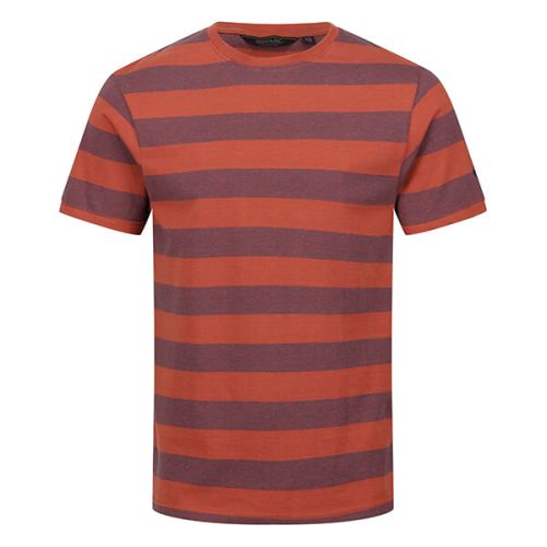 Regatta Mens Ryeden Stripe T-Shirt Baked Clay Dark Denim Stripe