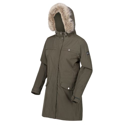 Regatta Dark Khaki Serleena II Waterproof Insulated Fur Trimmed Hooded Parka Jacket