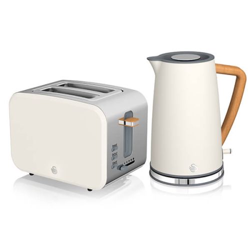 Swan Nordic Cotton White 1.7 Litre Cordless Kettle and 2 Slice Toaster