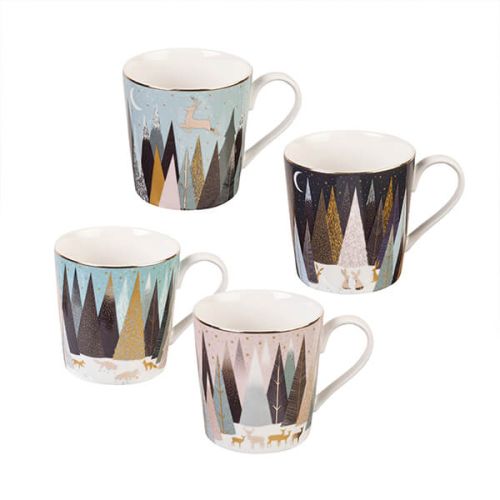 Sara Miller Frosted Pines Collection Set of 4 Mugs