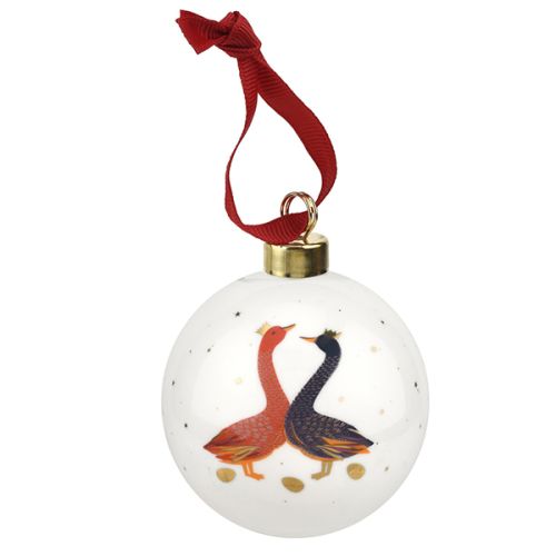 Sara Miller Ceramic Geese Red & Blue Christmas Decoration