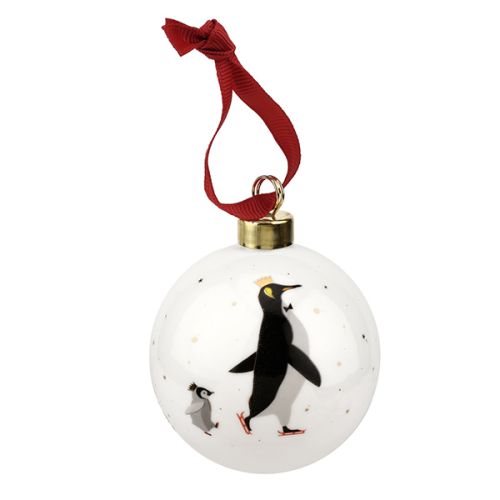 Sara Miller Ceramic Penguin Skating with Baby Christmas Decoration
