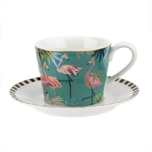 Sara Miller Tahiti Flamingo Teacup & Saucer