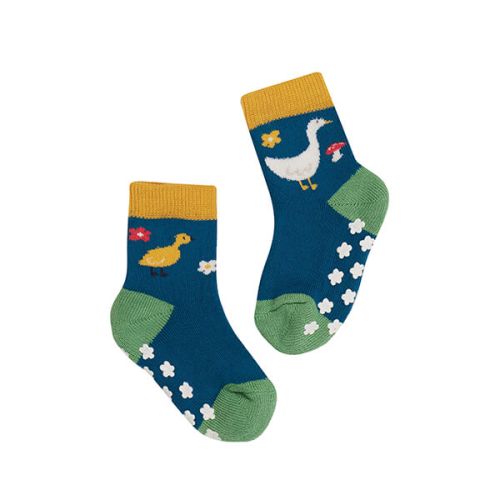 Frugi Organic Fjord Green/Geese Grippy Socks 2 Pack