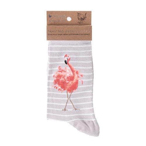 Wrendale Designs Pretty in Pink Grey Flamingo Socks One Size