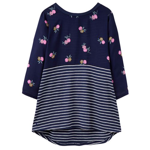 Joules Sonya Woven Jersey Mix 3/4 Sleeve Top Navy Chinoise Blossom