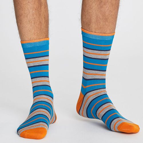 Thought Bright Blue Rugby Stripe Socks Size 7-11