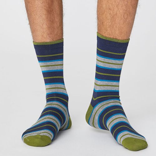 Thought Navy Rugby Stripe Socks Size 7-11