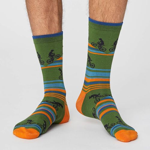 Thought Chive Green Uphill Bicycle Socks Size 7-11