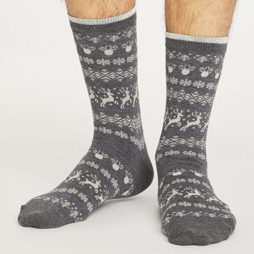 Thought Dark Grey Marle Reindeer Socks