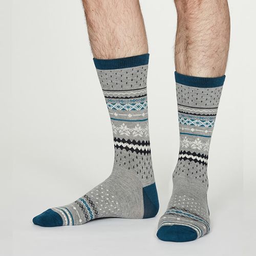Thought Mid Grey Marle Reginald Bamboo Christmas Pattern Socks