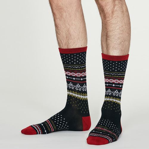 Thought Midnight Navy Reginald Bamboo Christmas Pattern Socks