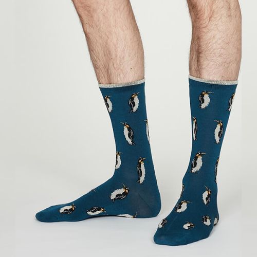 Thought Denim Blue Bamboo Penguin Zoo Animal Socks