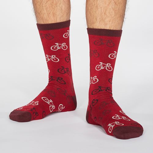 Thought Berry Red Zachary Bicycle Bamboo Organic Cotton Blend Socks Size 7-11