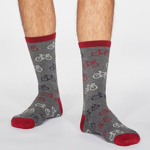 Thought Dark Grey Marle Zachary Bicycle Bamboo Organic Cotton Blend Socks Size 7-11