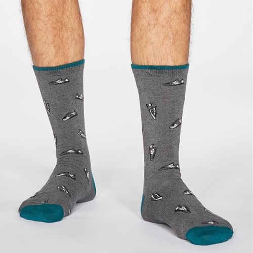 Thought Dark Grey Marle Aiden Sneaker Print Bamboo Organic Cotton Blend Socks Size 7-11