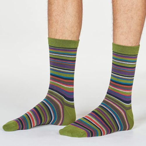 Thought Olive Green Abram Multi Stripe Socks