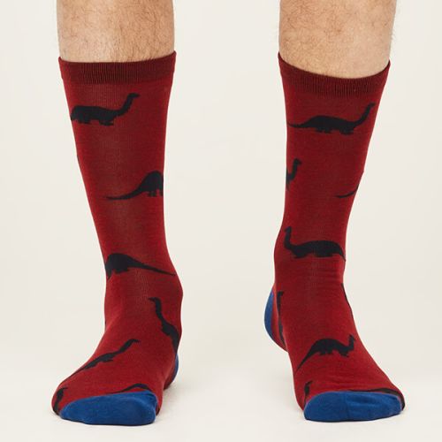 Thought GOTS Organic Cotton Dinosaur Socks Berry Red Size 7-11