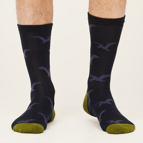 Thought GOTS Organic Cotton Dinosaur Socks Dark Navy Size 7-11