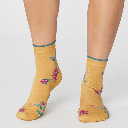 Thought Mimosa Yellow Birdy Socks Size 4-7