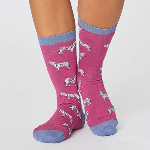 Thought Magenta Pink Safari Wild Animal Sustainable Socks Size 4-7