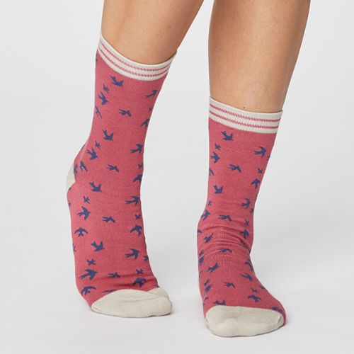 Thought Blush Pink Swallow Bird Socks Size 4-7