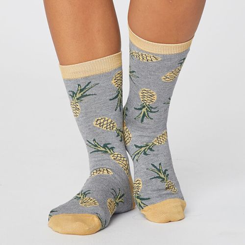Thought Mid Grey Marle Womens Bamboo Pineapple Socks Size 4-7