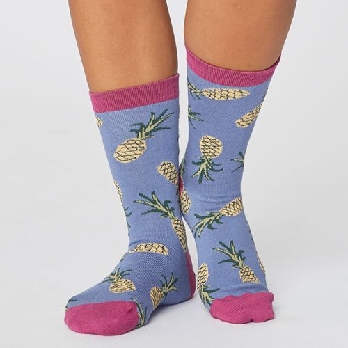 Thought Sea Blue Womens Bamboo Pineapple Socks Size 4-7
