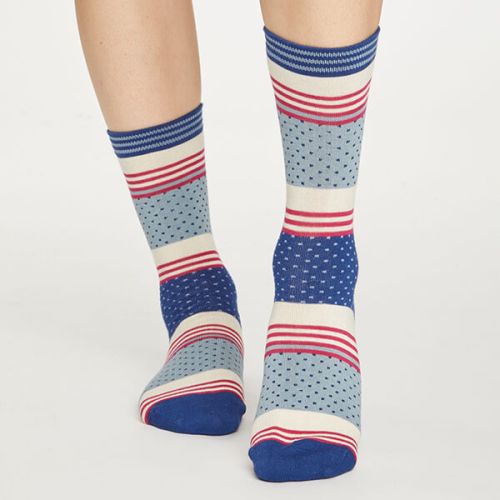 Thought Dusty Blue Dotty Stripe Socks Size 4-7