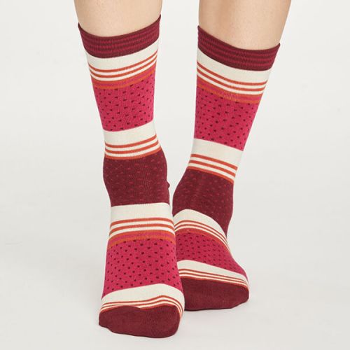 Thought Magenta Dotty Stripe Socks Size 4-7