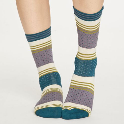 Thought Slate Grey Dotty Stripe Socks Size 4-7