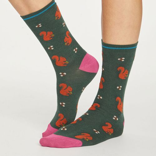 Thought Forest Green Squirrel Socks