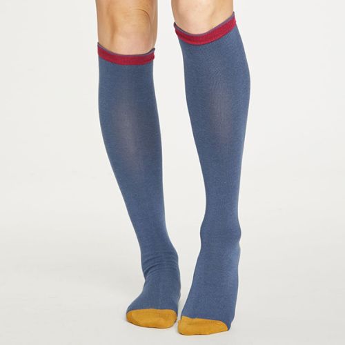 Thought Blue Slate Colour Block Below The Knee Socks