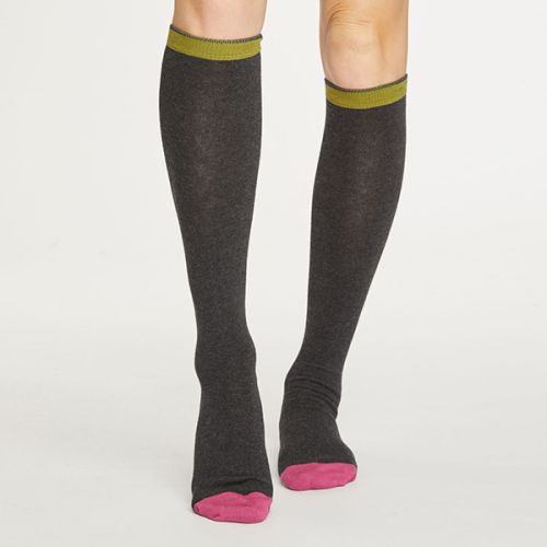 Thought Raven Grey Colour Block Below The Knee Socks