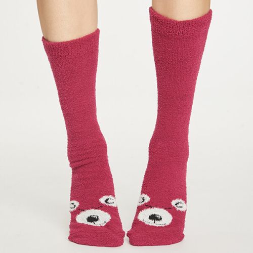 Thought Cranberry Fuzzy Animal Socks