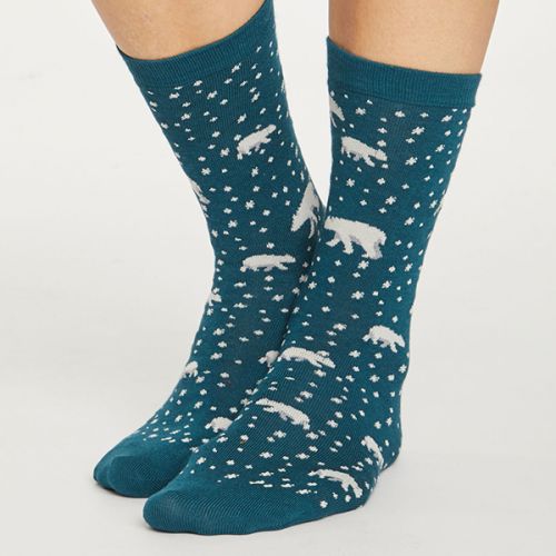 Thought Teal Blue Artic Polar Bear Socks