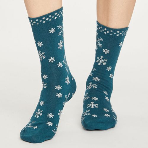 Thought Teal Blue Snowflake Socks