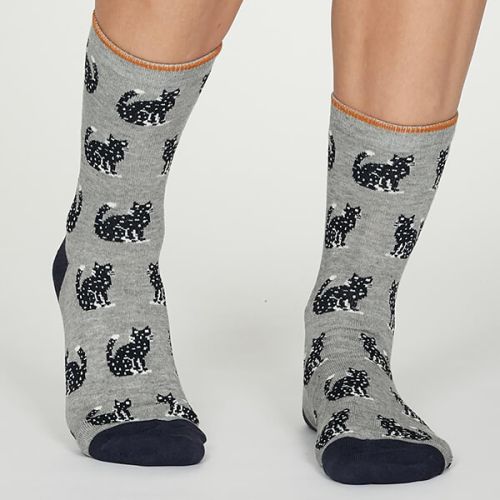 Thought Mid Grey Marle Kitty Socks
