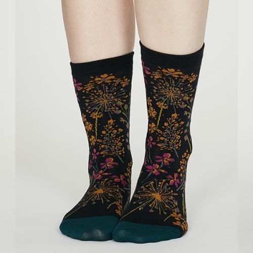 Thought Midnight Blue Amice Organic Cotton Floral Socks