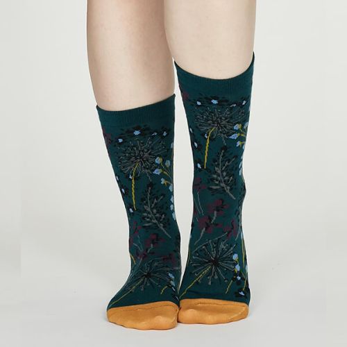 Thought Teal Blue Amice Organic Cotton Floral Socks