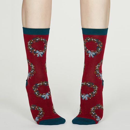 Thought Berry Red Adella Bamboo Christmas Wreath Socks
