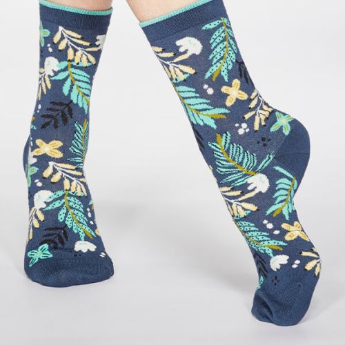 Thought Denim Blue Nelly Floral Socks