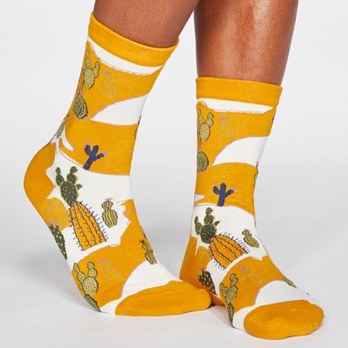 Thought Sunflower Yellow Ettie Cactus Print Organic Cotton Socks