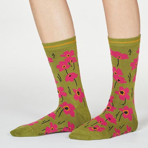 Thought Olive Green Peggie Floral Socks
