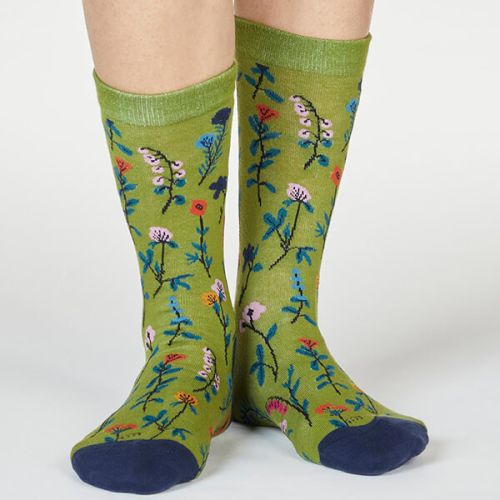 Thought Olive Green Mondie Floral Socks