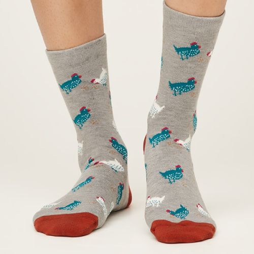 Thought Cute Chicken Socks Mid Grey Marle Size 4-7